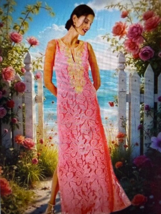 Lilly Pulitzer Dresses & Skirts - Lilly Pulitzer Carlotta Coral Maxi Dress with Gold Embellished Neckline NWT